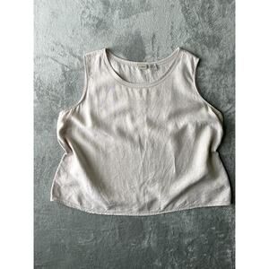 LL Bean 100% Linen Tank Top Womens 2X Plus Size Beige Cream Granola Lagenlook